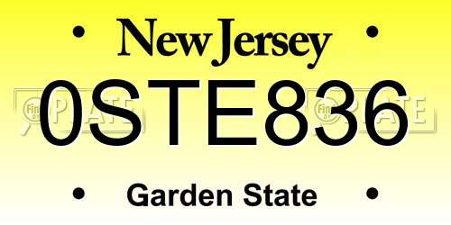 0STE836 New Jersey License Plate
