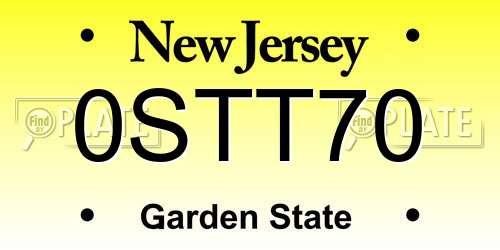 0STT70 New Jersey License Plate