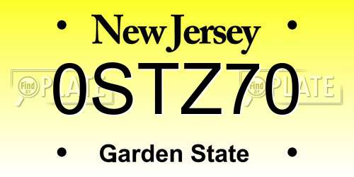 0STZ70 New Jersey License Plate
