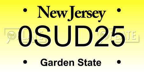 0SUD25 New Jersey License Plate