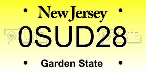 0SUD28 New Jersey License Plate