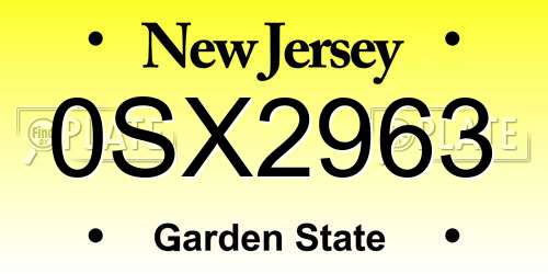0SX2963 New Jersey License Plate