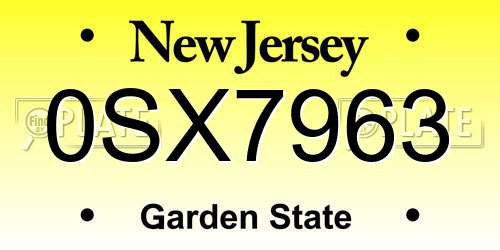 0SX7963 New Jersey License Plate