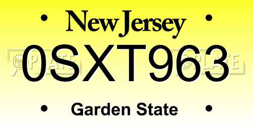 0SXT963 New Jersey License Plate