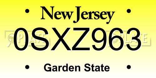 0SXZ963 New Jersey License Plate