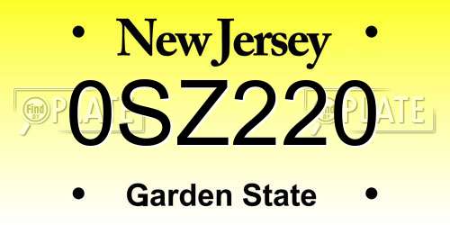 0SZ220 New Jersey License Plate