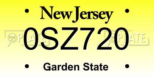 0SZ720 New Jersey License Plate