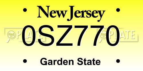 0SZ770 New Jersey License Plate