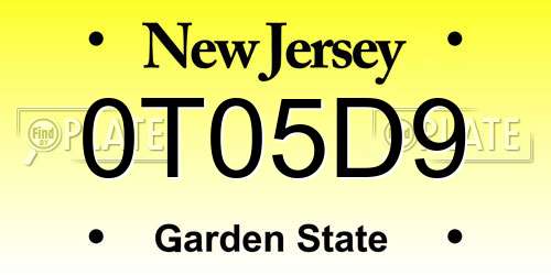 0T05D9 New Jersey License Plate
