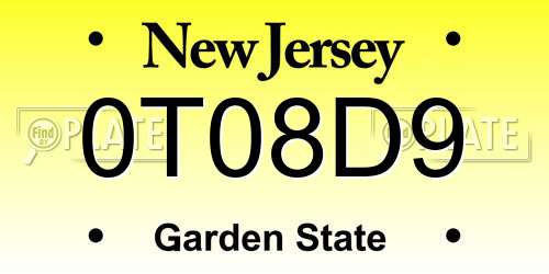 0T08D9 New Jersey License Plate