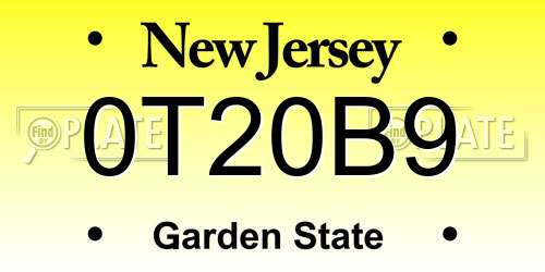 0T20B9 New Jersey License Plate