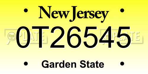 0T26545 New Jersey License Plate