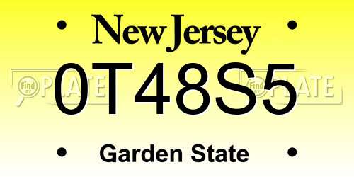 0T48S5 New Jersey License Plate