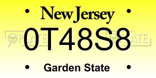 0T48S8 New Jersey License Plate