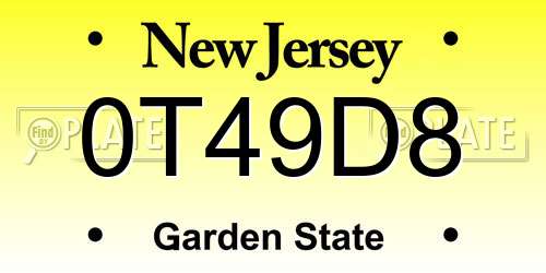 0T49D8 New Jersey License Plate
