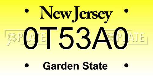 0T53A0 New Jersey License Plate