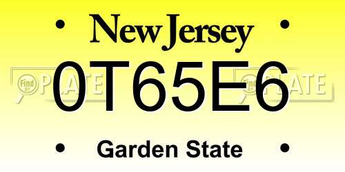 0T65E6 New Jersey License Plate