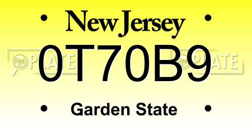 0T70B9 New Jersey License Plate