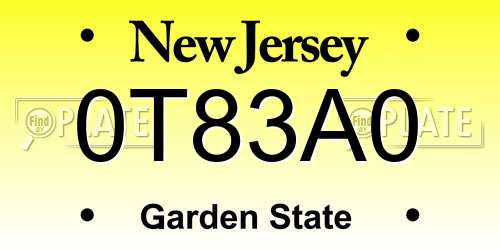 0T83A0 New Jersey License Plate