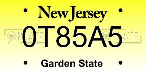 0T85A5 New Jersey License Plate