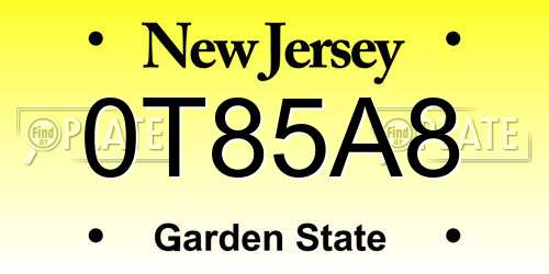 0T85A8 New Jersey License Plate