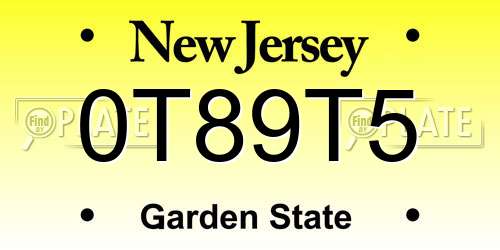 0T89T5 New Jersey License Plate