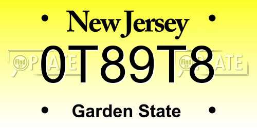 0T89T8 New Jersey License Plate