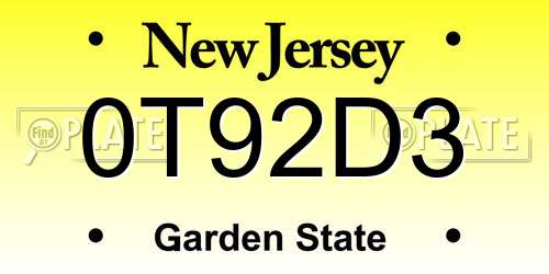 0T92D3 New Jersey License Plate