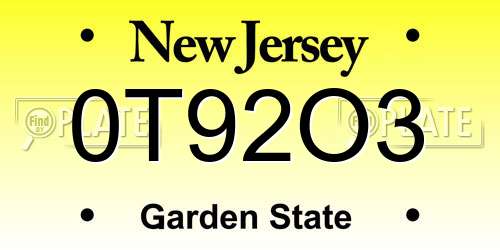 0T92O3 New Jersey License Plate