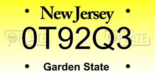 0T92Q3 New Jersey License Plate
