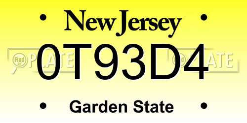 0T93D4 New Jersey License Plate