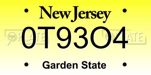 0T93O4 New Jersey License Plate