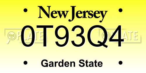 0T93Q4 New Jersey License Plate