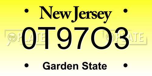 0T97O3 New Jersey License Plate