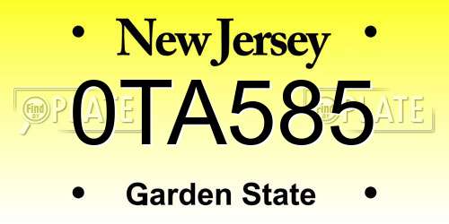 0TA585 New Jersey License Plate