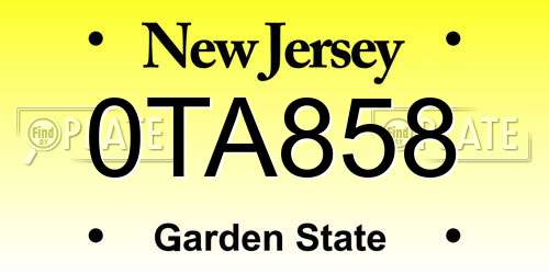 0TA858 New Jersey License Plate