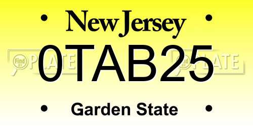 0TAB25 New Jersey License Plate