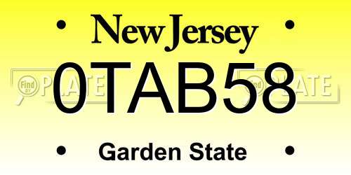 0TAB58 New Jersey License Plate
