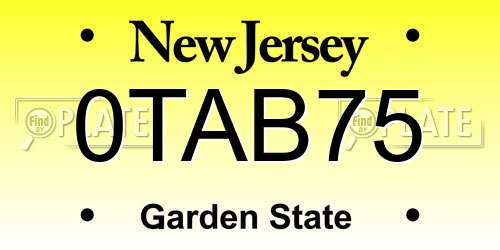 0TAB75 New Jersey License Plate