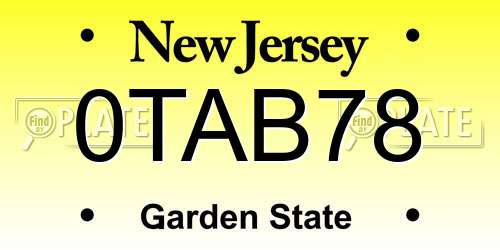 0TAB78 New Jersey License Plate