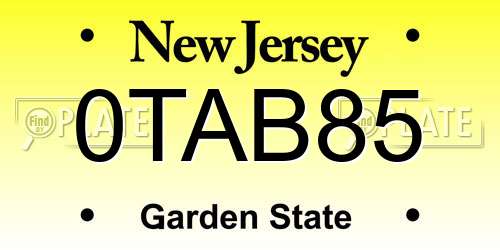 0TAB85 New Jersey License Plate