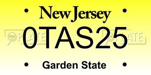 0TAS25 New Jersey License Plate