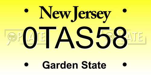 0TAS58 New Jersey License Plate