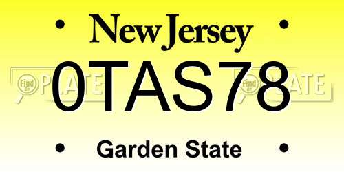 0TAS78 New Jersey License Plate