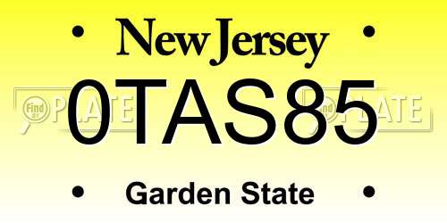 0TAS85 New Jersey License Plate