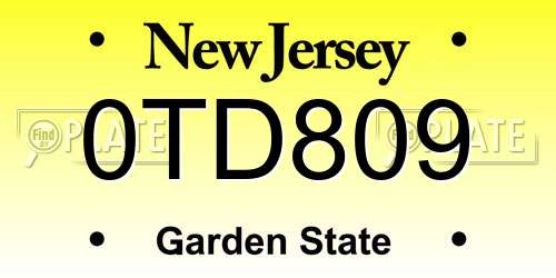 0TD809 New Jersey License Plate