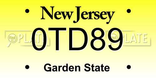 0TD89 New Jersey License Plate