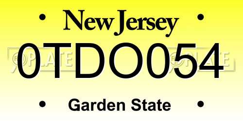 0TDO054 New Jersey License Plate