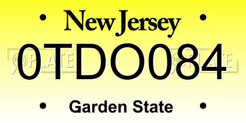 0TDO084 New Jersey License Plate