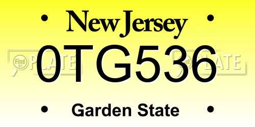 0TG536 New Jersey License Plate
